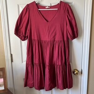 a.n.a Burgundy V-Neck Dress, Size S, 100% Cotton